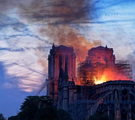 image of notre dame cathedral burning in april 2019