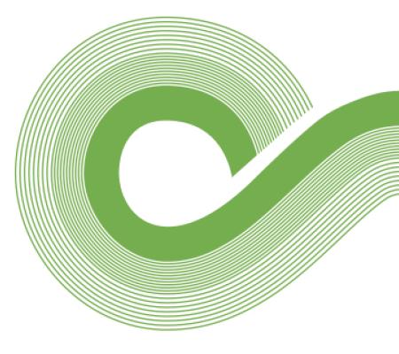 CLAVIS logo in green and white stripes curled without center text