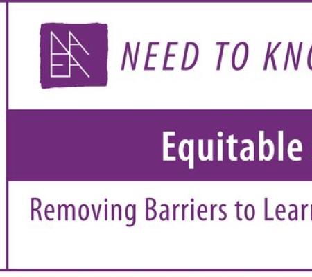 graphic for a webcast titled Equitable Access: Removing Barriers to Learning in Digital Spaces by Shaun Lane and Paige Gandara-Valderas