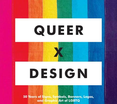 cover design for queer x design vertical rainbow stripes with white block text title