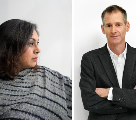 Aruna D’Souza and David Platzker portraits 