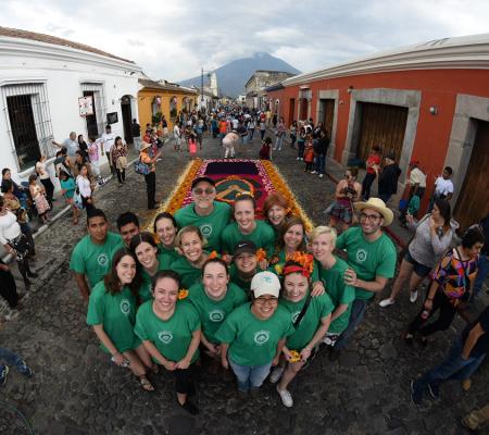 people posing with alfombra in guatemala