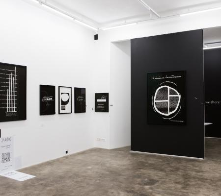 Kameelah Janan Rasheed installation shot of a work entitled A Casual Mathematics at NOME in Berlin in 2019 depicting black and white print and sculpture installation