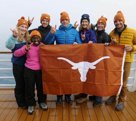 Team UT of the 2019 Arctic ClimateForce expedition was the only university delegation represented among the 26 countries. Included (l-r) Zoe Lansbury, UT student; Seyi Odufuye, UT student; Barney and Robert Swan, ClimateForce leaders; Maria Arrellaga UT 