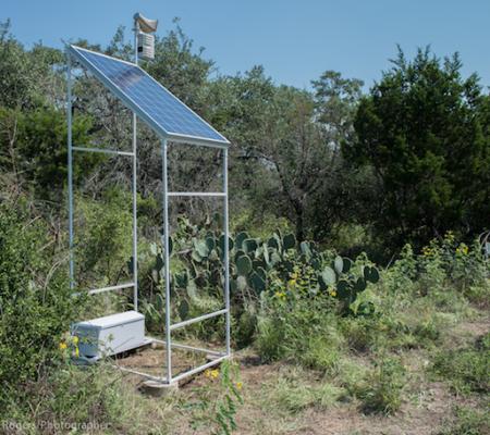 image of a solar panel and speaker used for outdoor sound installation