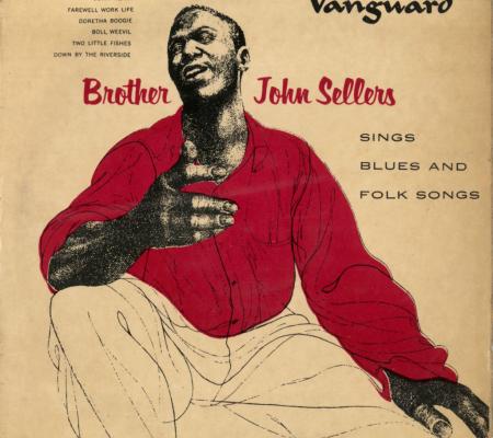 painting by Charles White featuring brother sellers in red shirt and gestural outlines of body