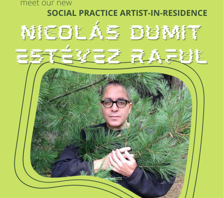 portrait of Nicolás Dumit Estévez Raful announcing him as Social practice artist-in-residence