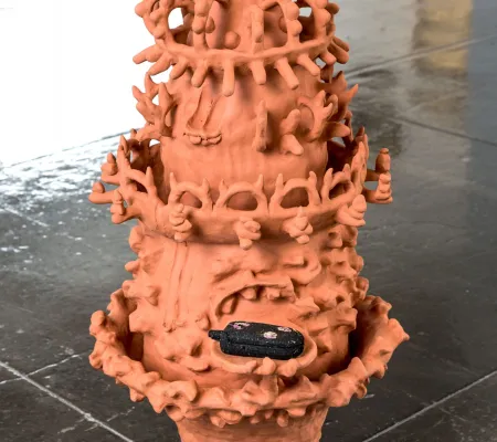 red terra-cotta forms from UT Austin alumna of the Studio Art MFA program artist Shanie Tomassini