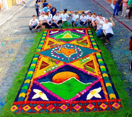 University of Texas at Austin students in Art Education in front of their alfombra