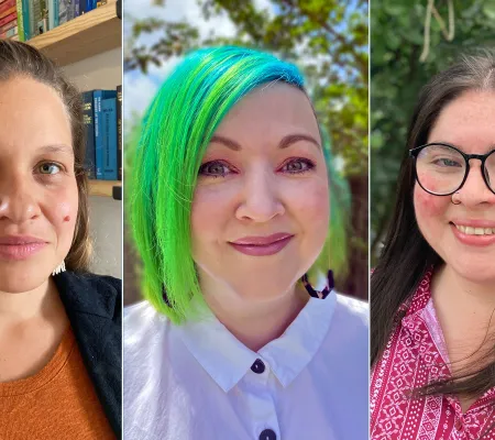 Headshot portrait of University of Texas at Austin Art History graduate student Lucy Quezada Aja Sherrard and Christine Zepeda