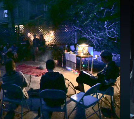 images of group gathering at night