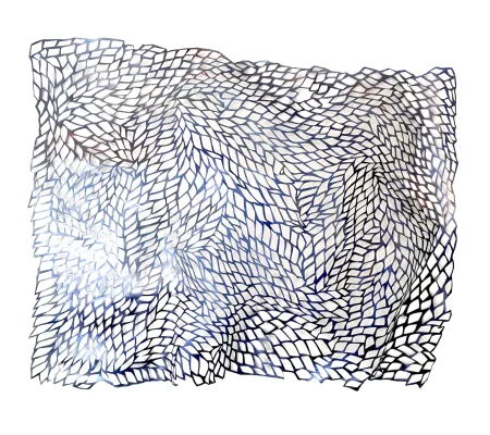 piece from UT First Year Core Director Megan Hildebrandt of a cloth that has holes carved into it that serve as metaphors for her body as a mother