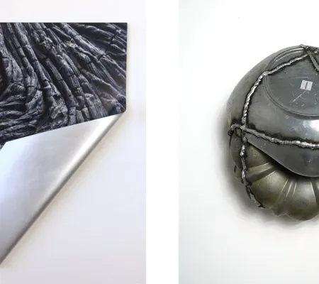 two image of from work of two different artists placed side by side one 2D and the other 3D