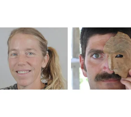 headshot portraits of Studio Associate Professor Kristin Lucas and Art History Professor Nassos Papalexandrou