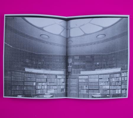 xeroxed book on bright neon pink background