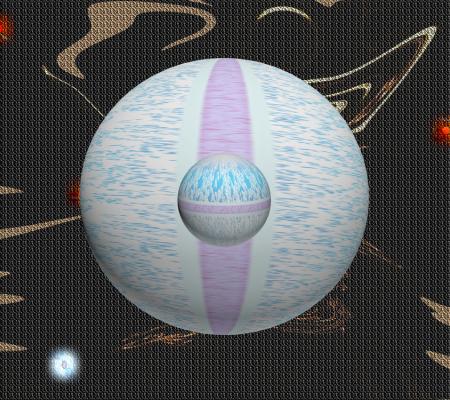 image of digitally created spheres layered on top of one another on top of a patterned background
