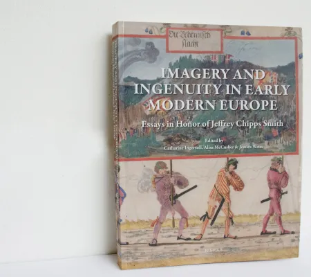 book leaned up against a wall with the title Imagery and Ingenuity in early modern europe