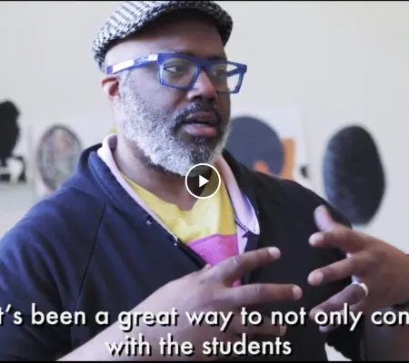 trenton doyle hancock gesturing and speaking in his studio