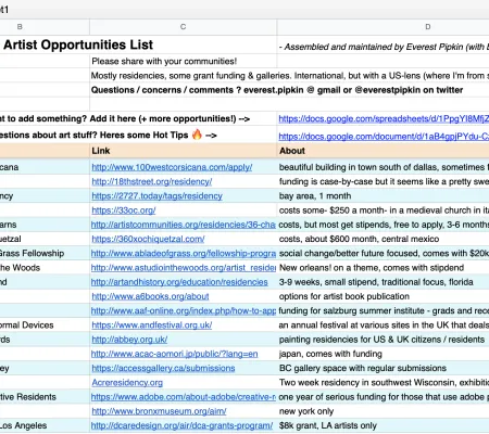 UT Austin alumna Everest Pipkin's Big List of Artist Opportunities on Google Docs