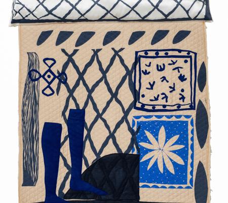 Image of textile print piece from artist Padma Rajendran who guest lectures at the University of Texas at Austin in September 2020