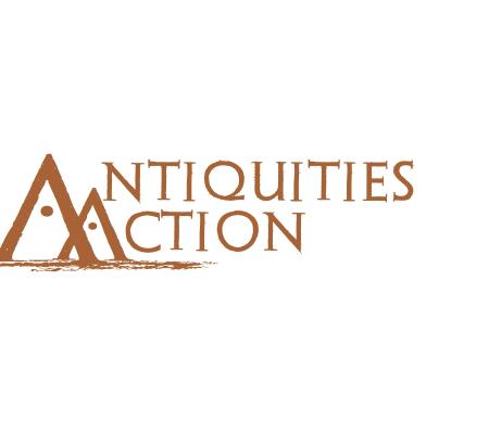 logo for Antiquities action in burnt orange with two peaks 