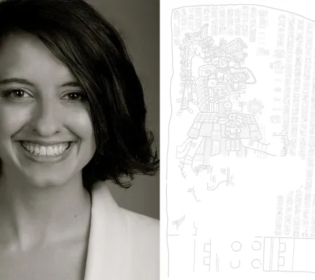 woman's portrait split with transparency of hieroglyphics