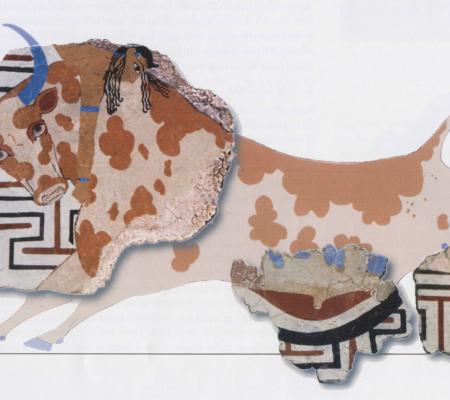 fresco of a bull leaping a part of Minoan wall paintings Egypt Egyptian Tell el-Dab‘a Avaris