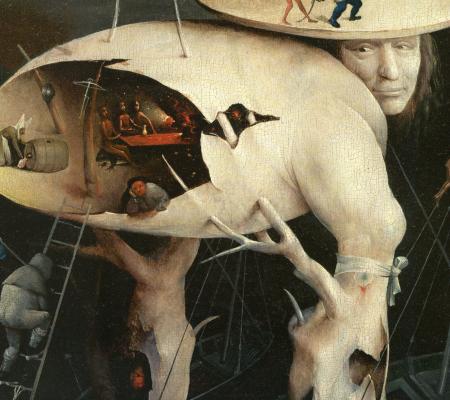 Garden of Earthly Delights painting by Hieronymus Bosch featuring a ladder