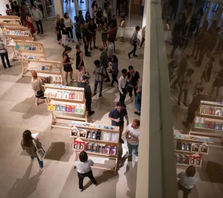 image of opening reception party at the UT Austin Visual Arts Center contemporary gallery on campus Lan Tuazon