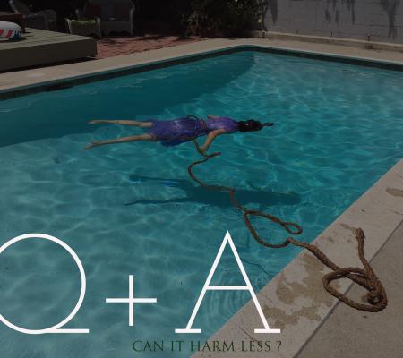 woman in pool in purple dress overlayed with text "Q and A"