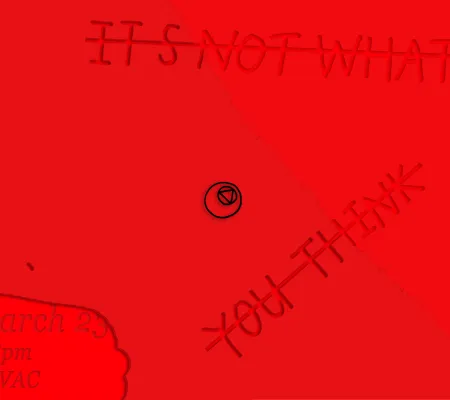 red graphic with text that appears raised