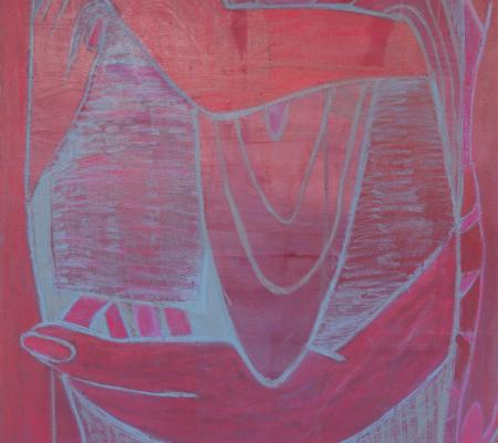 painting full of gestures of pinks reds and lavender that explore the erotics of the gaze