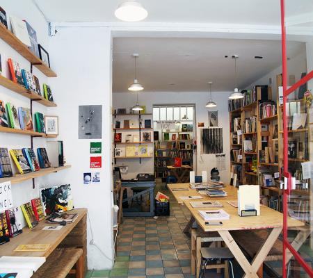 indoor space of Aeromoto non-profit book library in Mexico City