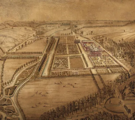 Temple sketch of 17th century garden