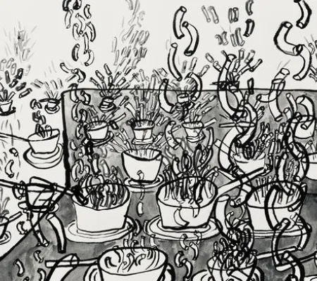 drawing of pots boiling on the stove
