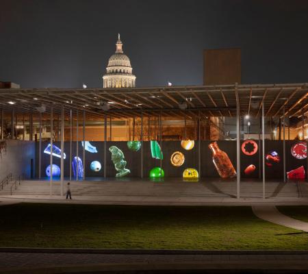 night image of a projected art installation