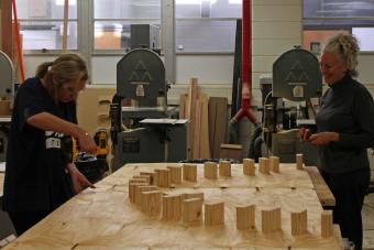 student working in woodshop