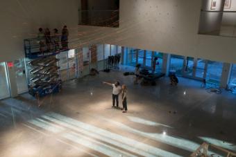 view of gallery during installation of exhibition