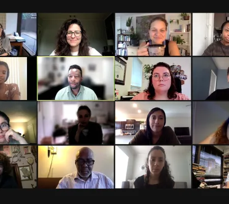 Zoom screen of gallery view of participants during the CLAVIS three day seminar titled CLAVIS Critical Intervention: Afro-Brazilian & Afro-Caribbean Art and Visual Culture 