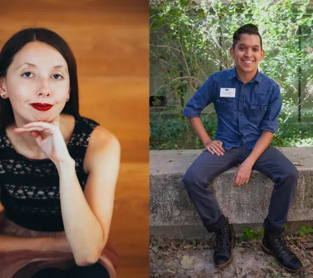 portraits of a young woman and a young man side by side