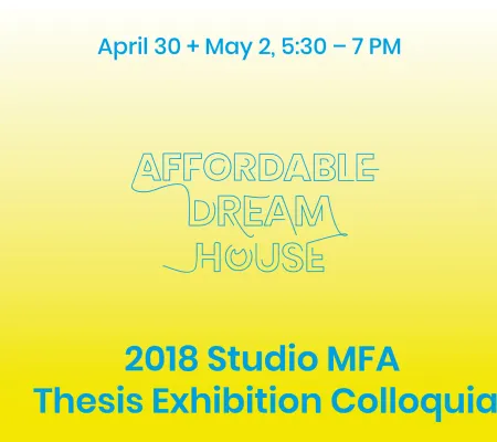 gradient background in a dreamy bright yellow to white with blue typographic of words affordable dream house colloquium