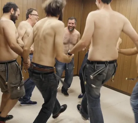 film still from video art work by artist Kenneth Tam exploring masculinity at the UT Austin Visual Arts Center