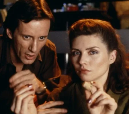 film still from seminal movie Videodrome being screened by the UT Visual Arts Center