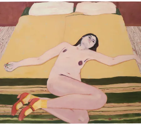painting of a woman on a bed
