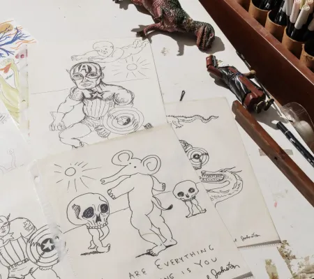 image of drawings on a table