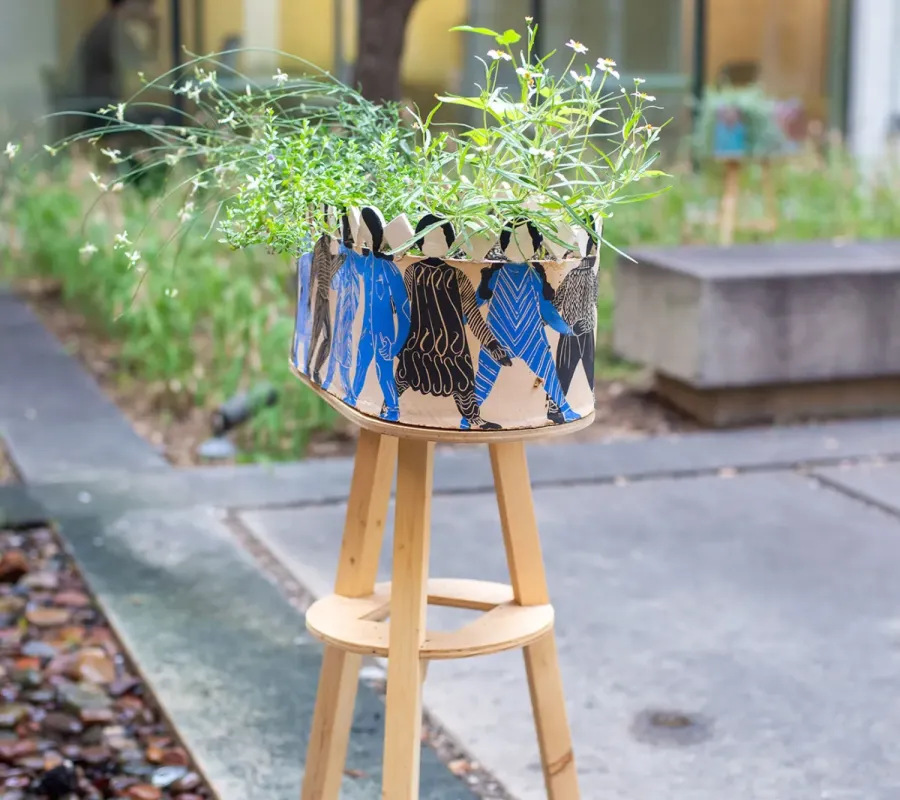 plant on stand in courtyard